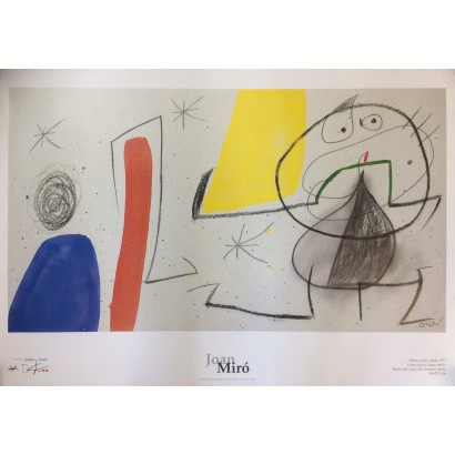 Miró, Joan. "Dona, ocell, estels, 1977" cartel
